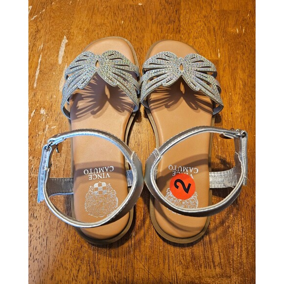 Vince Camuto Sandals Size 2 Girls Butterfly Rhinestones Adjustable Straps Silver - Picture 5 of 9